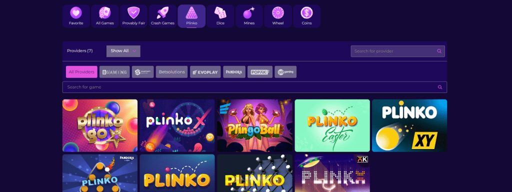 Play Plinko casino game for real money.